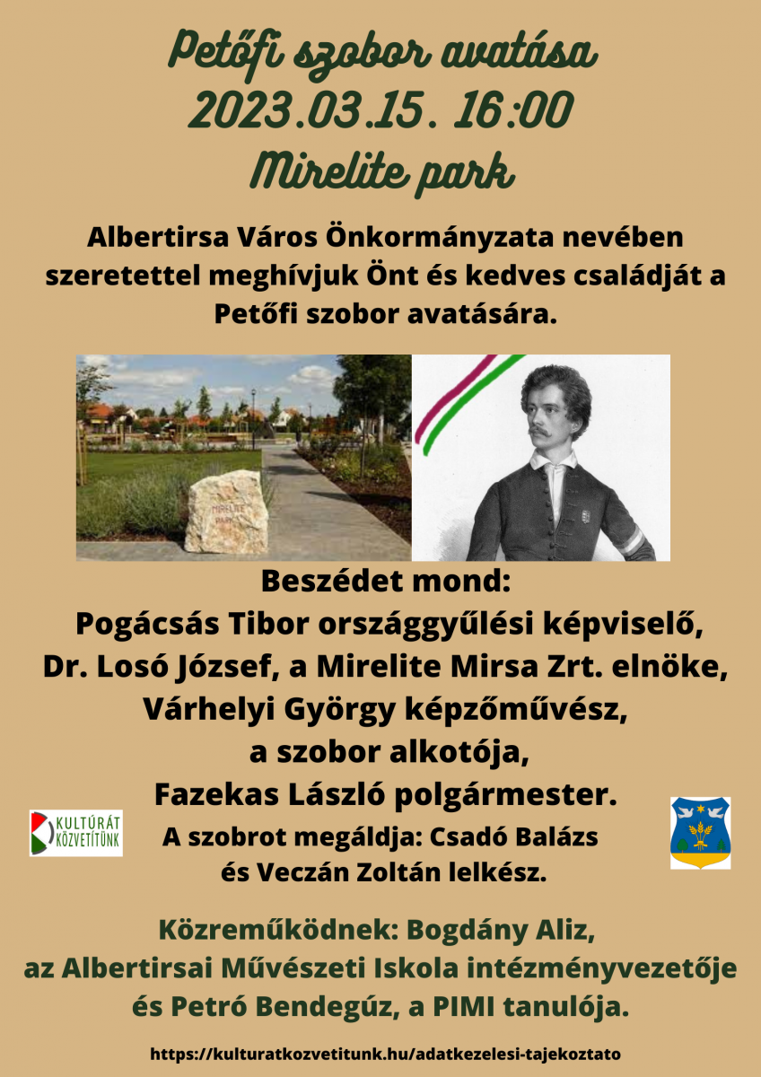 Petőfi szobor avatása Mirelite park