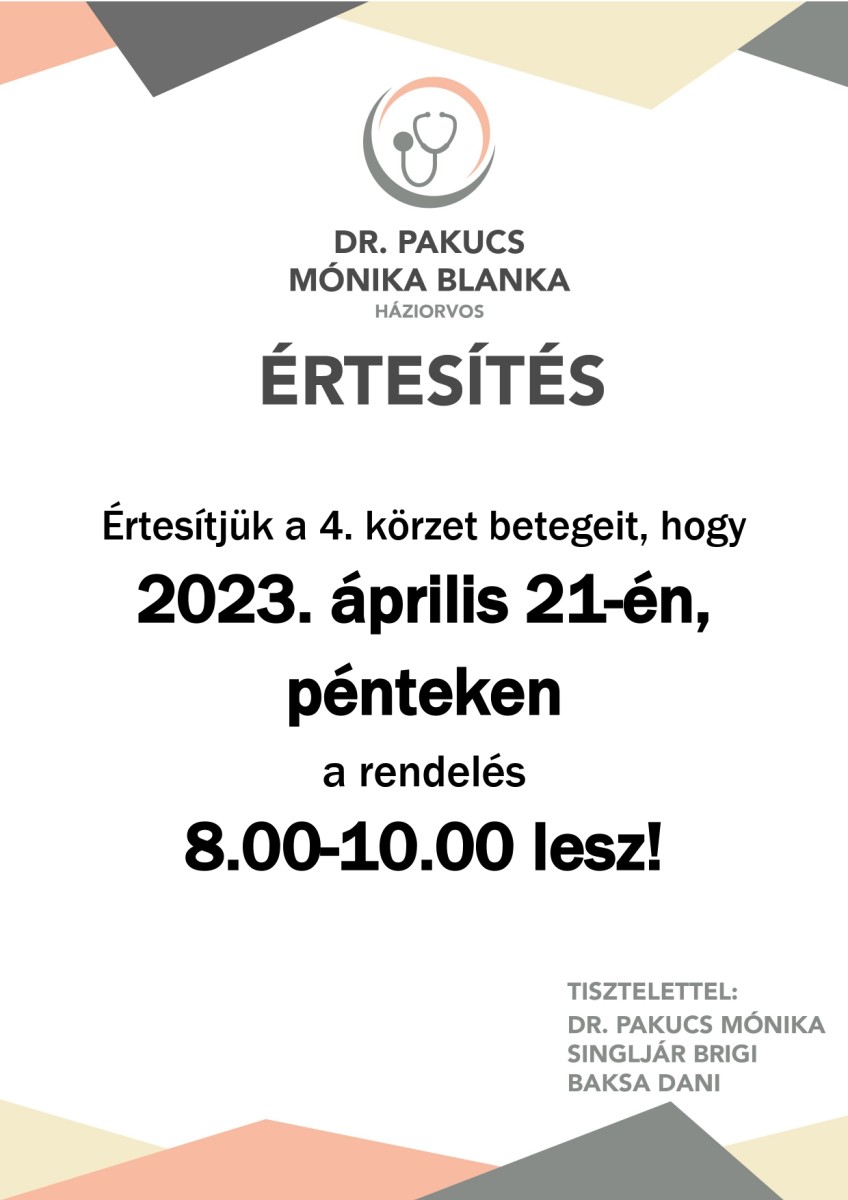 Dr. Pakucs Mónika Blanka 2023.04.21-ei rendelés