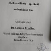 Dr. Tancsik Enikő szabadsága 2024.04.02 – 04.05.